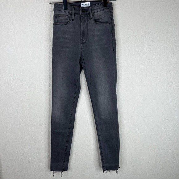 Frame Women High Rise Slim Skinny Ankle Denim Jeans Raw Hem Gray Size 25 - Picture 1 of 16